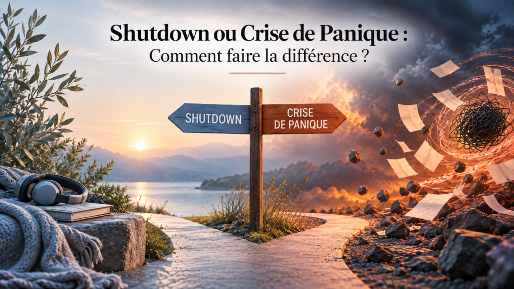Shutdown ou crise de panique chez les personnes avec autisme sans déficience intellectuelle : deux manifestations parfois difficiles à différencier, entre surcharge et peur intense.